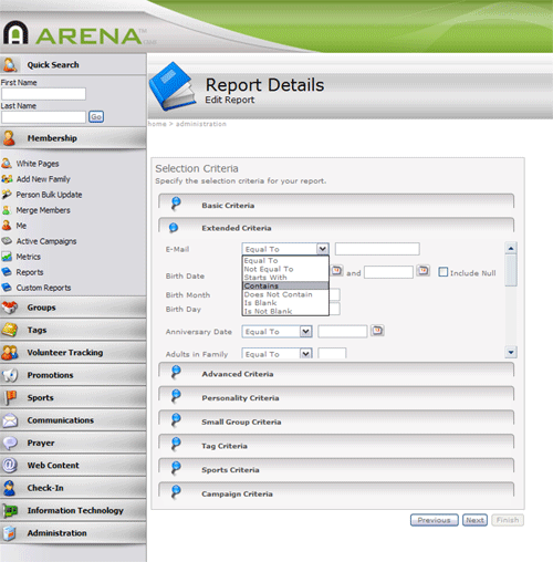 Set selection criteria